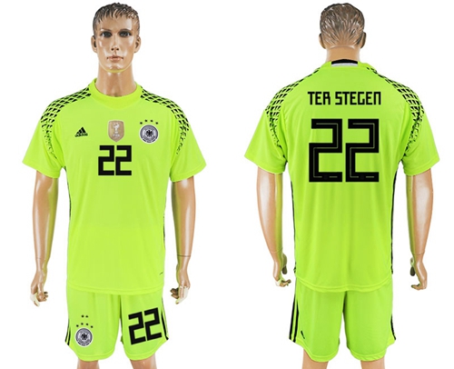 Germany #22 Ter Stegen Shiny Green Goalkeeper Soccer Country Jersey